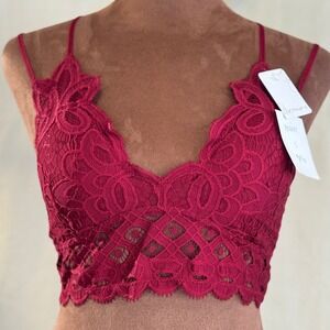 Amemone Lace Bralette Women's Small Red Double Strap Floral Stretch NWT